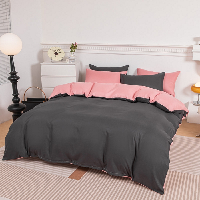 91家纺网 家纺一手货源 找家纺 莎臣豹 2025新款水洗棉磨毛纯色双拼简约风撞色单品被套 高雅灰爱上甜豆沙