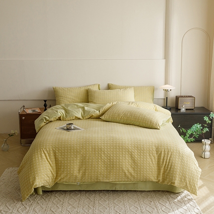 91家纺网 家纺一手货源 找家纺 蜜柚 2024新款全棉色织水洗提花四件套 月光绿