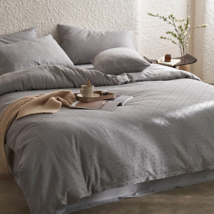 91家纺网 家纺一手货源 找家纺 AB家纺 2024新款全棉华夫格四件套 四叶草-陨石灰