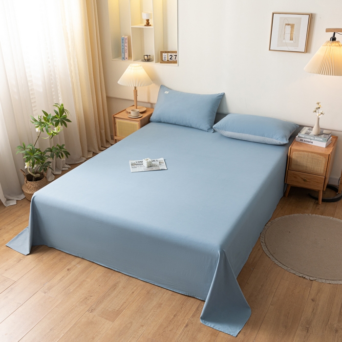 91家纺网 家纺一手货源 找家纺 AB家纺 2024新款A类40支水洗全棉床单三件套 浅蓝