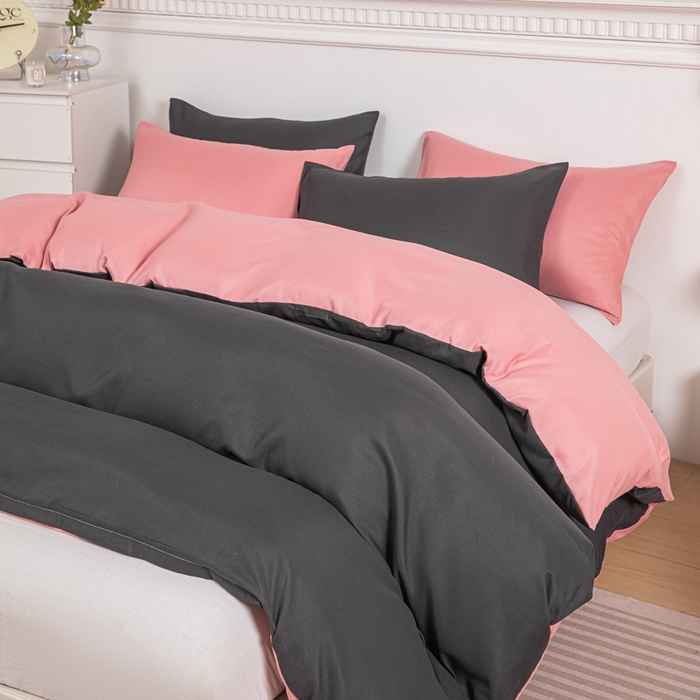 91家纺网 家纺一手货源 找家纺 莎臣豹 2025新款水洗棉磨毛纯色双拼简约风撞色单品被套 高雅灰爱上甜豆沙