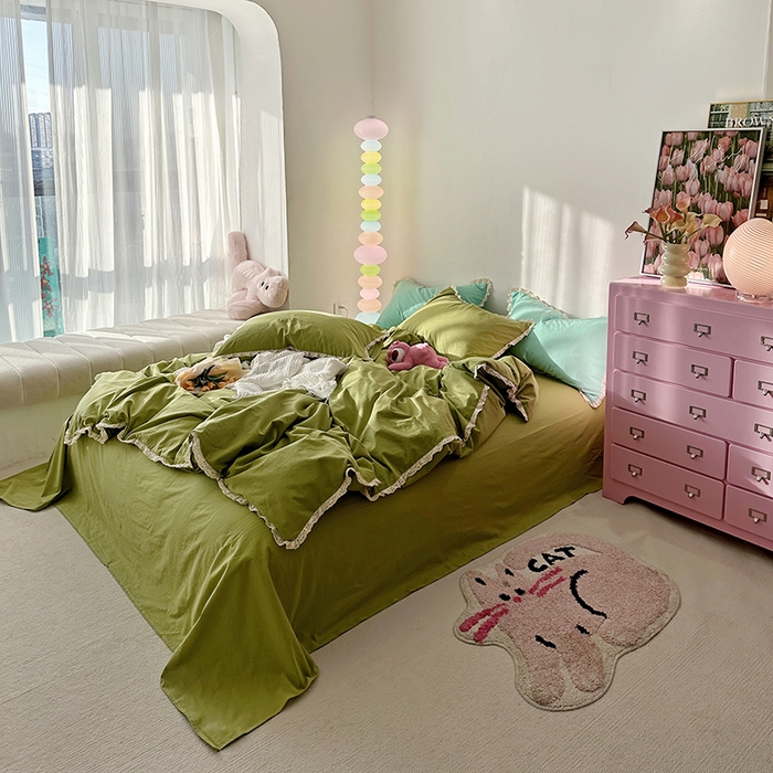 91家纺网 家纺一手货源 找家纺 千朵 2024新款全棉水洗棉四件套 奶昔绿