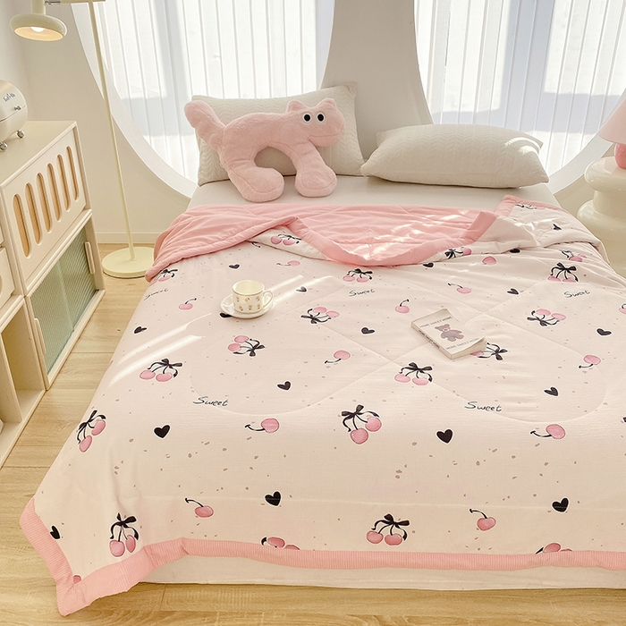 91家纺网 家纺一手货源 找家纺 金麦 2024新款A类有氧提花泡泡棉夏被 粉樱桃