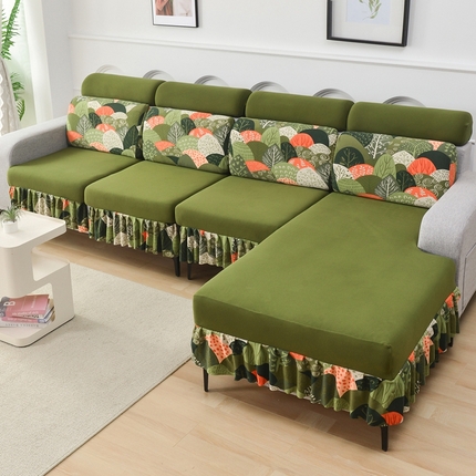 千彤沙发垫 2024新款裙边款-高精密雪尼尔沙发垫 绿色-组合1