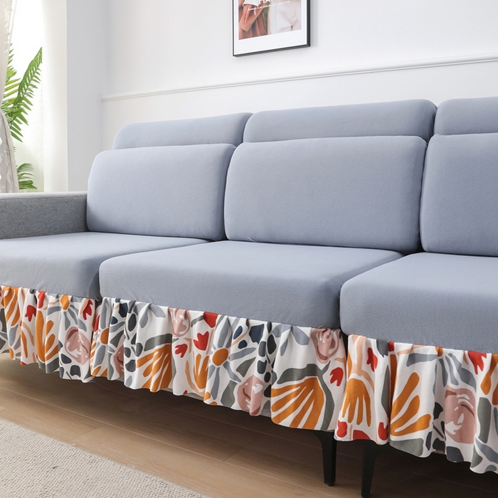 91家纺网 家纺一手货源 找家纺 千彤沙发垫 2024新款裙边款-高精密雪尼尔沙发垫 灰色