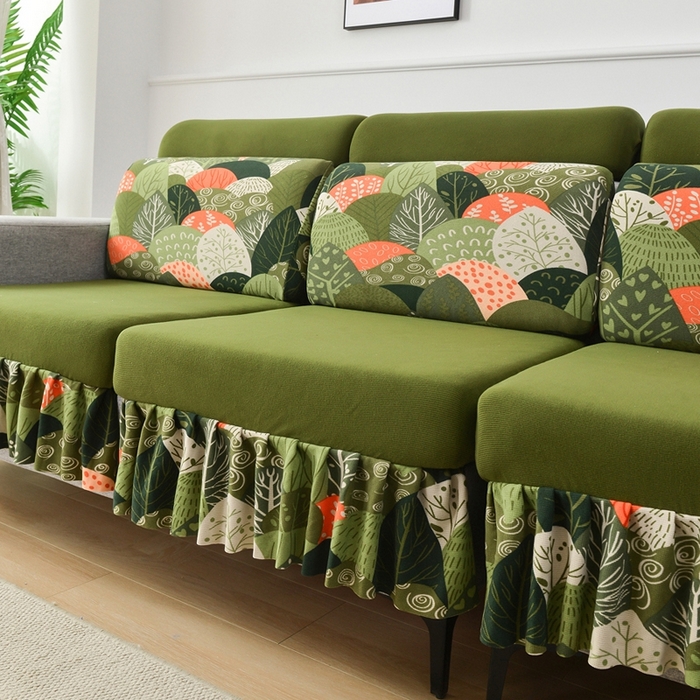 91家纺网 家纺一手货源 找家纺 千彤沙发垫 2024新款裙边款-高精密雪尼尔沙发垫 绿色-组合1