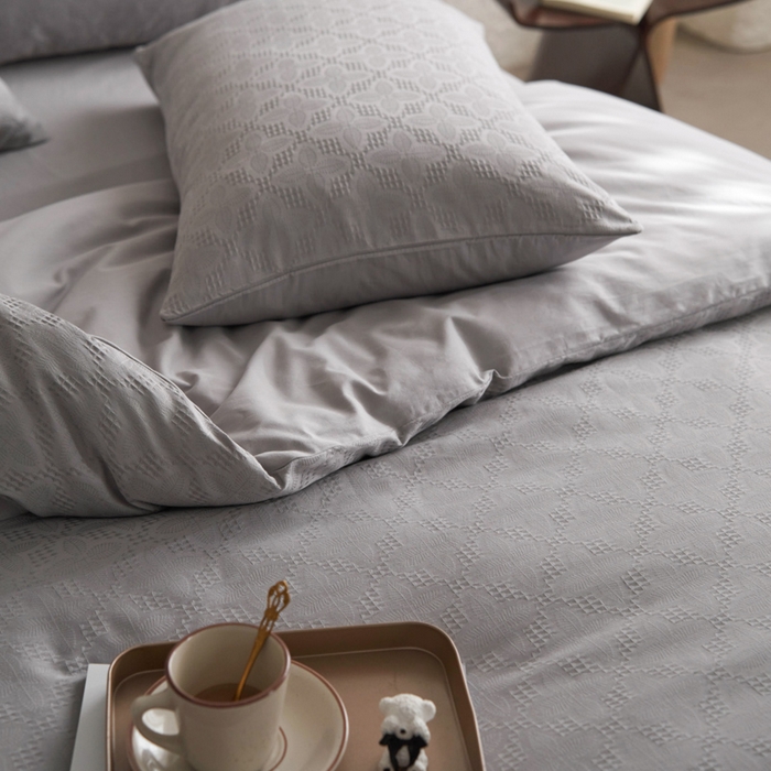 91家纺网 家纺一手货源 找家纺 AB家纺 2024新款全棉华夫格四件套 四叶草-陨石灰