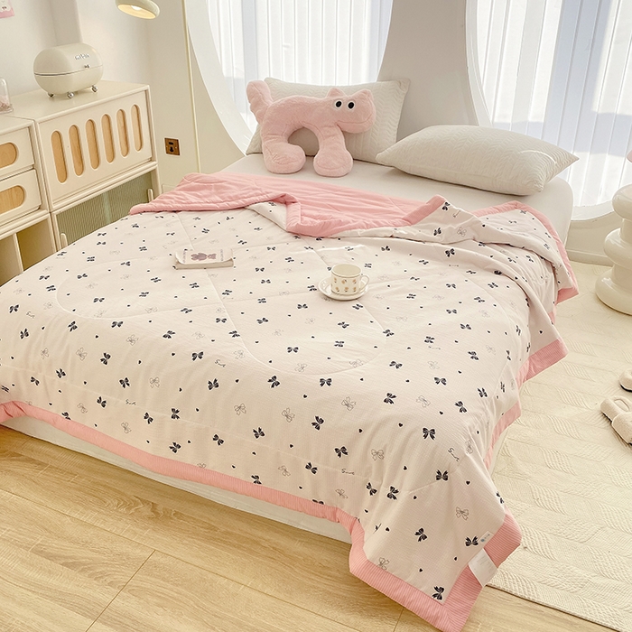 91家纺网 家纺一手货源 找家纺 金麦 2024新款A类有氧提花泡泡棉夏被 蝴蝶结