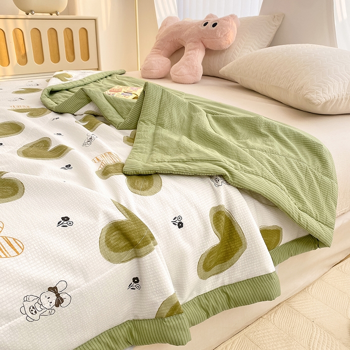 91家纺网 家纺一手货源 找家纺 金麦 2024新款A类有氧提花泡泡棉夏被 甜心绿