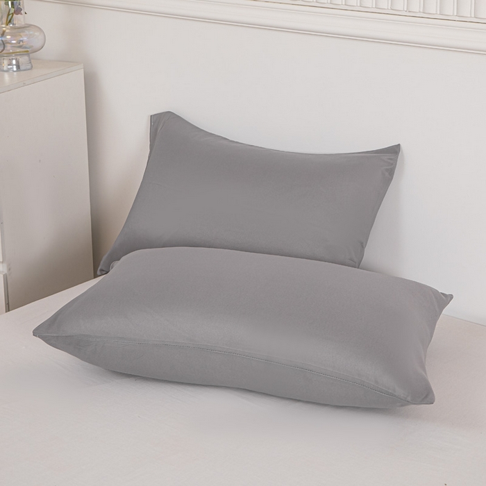 91家纺网 家纺一手货源 找家纺 莎臣豹 2025新款水洗棉磨毛纯色双拼简约风撞色单品被套 浅灰爱上甜豆沙