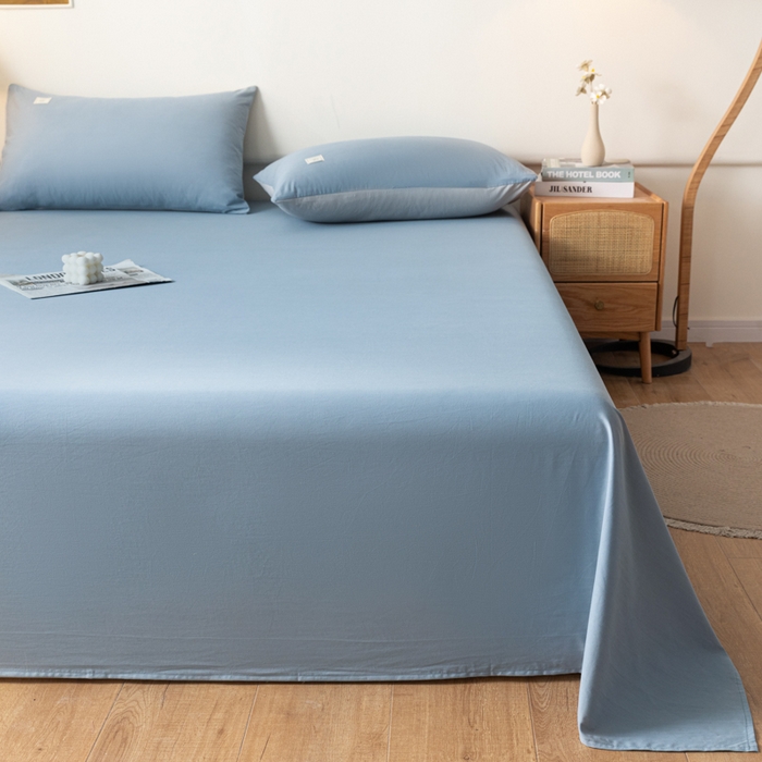 91家纺网 家纺一手货源 找家纺 AB家纺 2024新款A类40支水洗全棉床单三件套 浅蓝