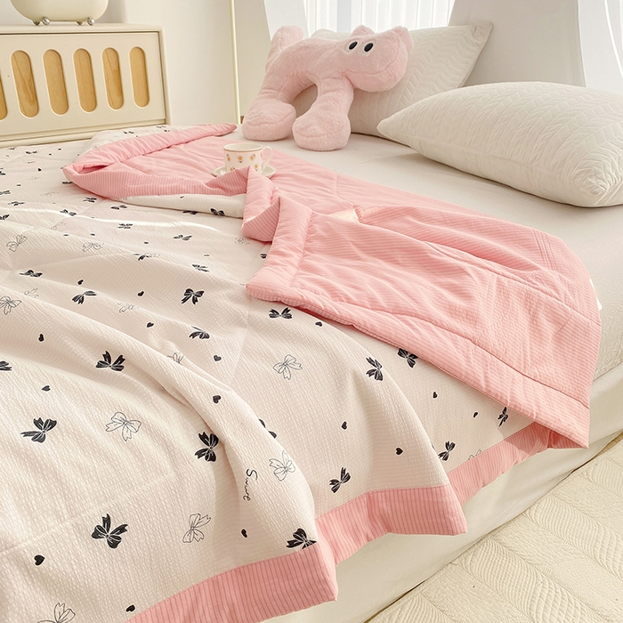 91家纺网 家纺一手货源 找家纺 金麦 2024新款A类有氧提花泡泡棉夏被 蝴蝶结