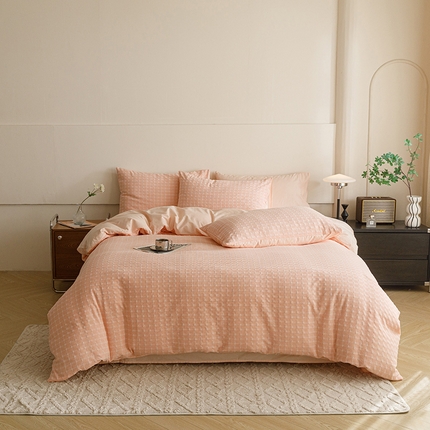 91家纺网 家纺一手货源 找家纺 蜜柚 2024新款全棉色织水洗提花四件套 凝脂裸粉