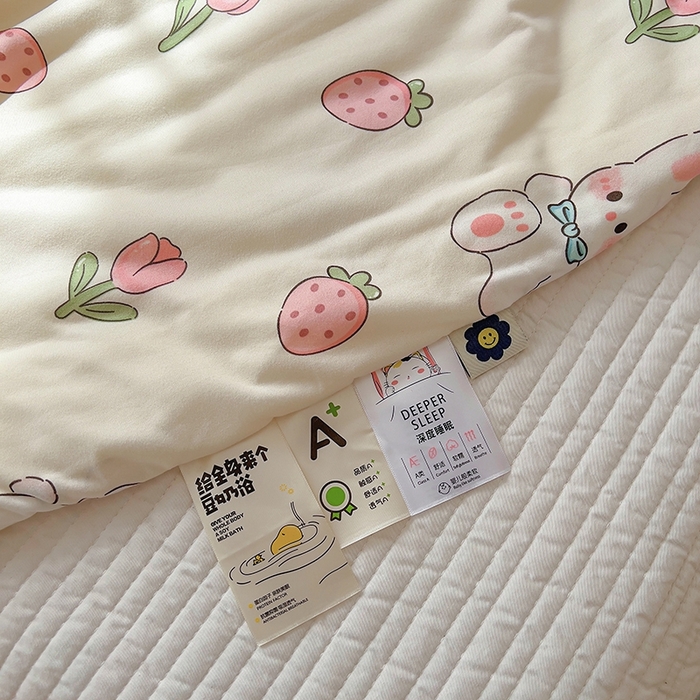 91家纺网 家纺一手货源 找家纺 木堇家居 2024新款10%大豆纤维针织棉夏被 奶油兔