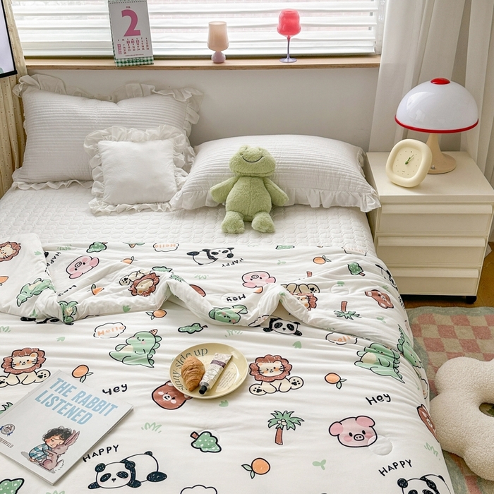 91家纺网 家纺一手货源 找家纺 木堇家居 2024新款10%大豆纤维针织棉夏被 森林派对