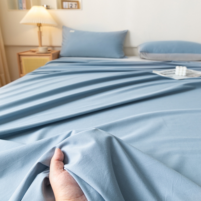 91家纺网 家纺一手货源 找家纺 AB家纺 2024新款A类40支水洗全棉床单三件套 浅蓝