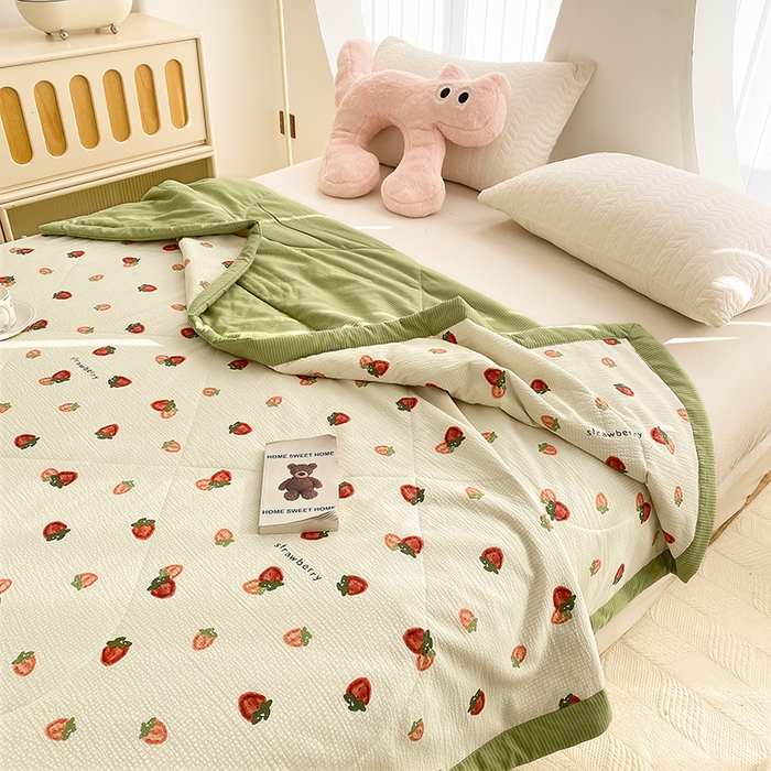 91家纺网 家纺一手货源 找家纺 金麦 2024新款A类有氧提花泡泡棉夏被 每日鲜红