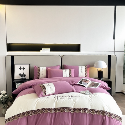 91家纺网 家纺一手货源 找家纺 （总）艺玲家纺 2024新款韩版高端刺绣磨毛法式蕾丝花边款四件套-梦芭莎