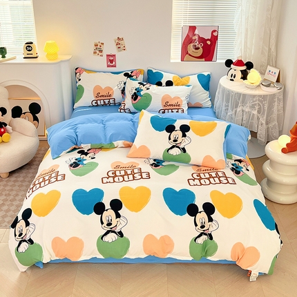 91家纺网 家纺一手货源 找家纺 卡斯诺 2025新款A类迪士尼水洗棉印花四件套（下载包包含买家秀） 爱心米奇