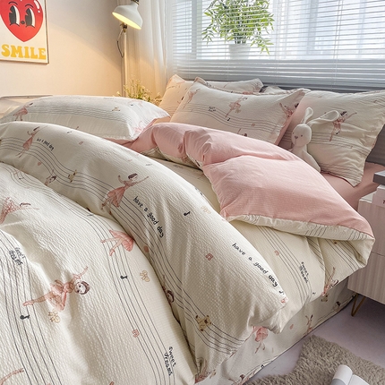 寐时代 2024新款A类有氧提花水洗泡泡棉四件套 芭蕾少女