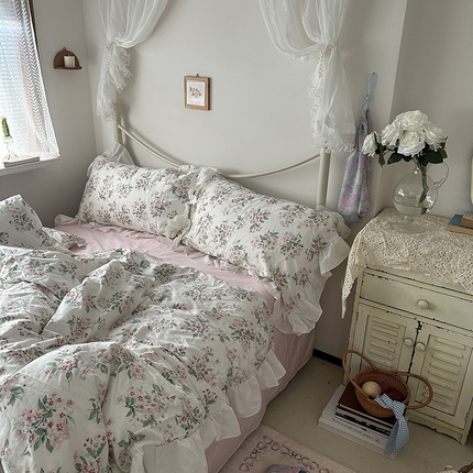 91家纺网 家纺一手货源 找家纺 （总）恋恋三季 2024新款40支全棉花边法式浪漫四件套公主请上床系列