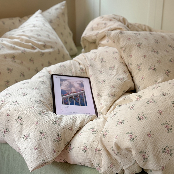 91家纺网 家纺一手货源 找家纺 萝莉家纺 2025新款全棉双层皱皱纱四件套 莉莉莎