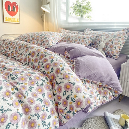 寐时代 2024新款A类有氧提花水洗泡泡棉四件套 暖暖