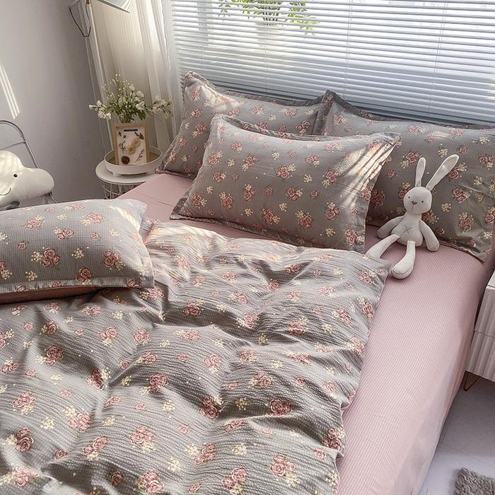 91家纺网 家纺一手货源 找家纺 寐时代 2024新款A类有氧提花水洗泡泡棉四件套 暗香