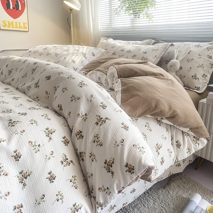 寐时代 2024新款A类有氧提花水洗泡泡棉四件套 甜茶