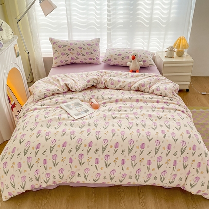 91家纺网 家纺一手货源 找家纺 （总）丫丫家纺 2024新款水洗糯小棉卡通小清新单人双人学生单品四件套