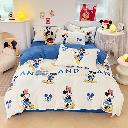 91家纺网 家纺一手货源 找家纺 卡斯诺 2025新款A类迪士尼水洗棉印花四件套（下载包包含买家秀） 时尚米奇