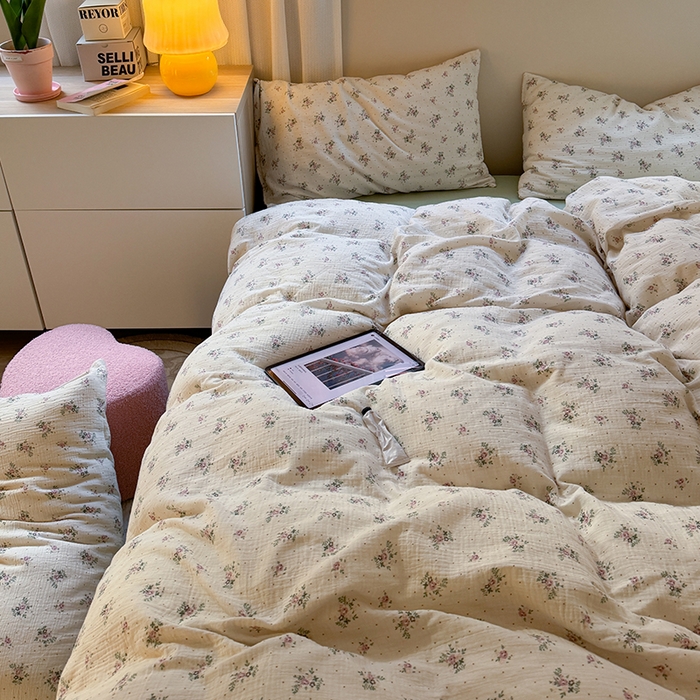 91家纺网 家纺一手货源 找家纺 萝莉家纺 2025新款全棉双层皱皱纱四件套 莉莉莎