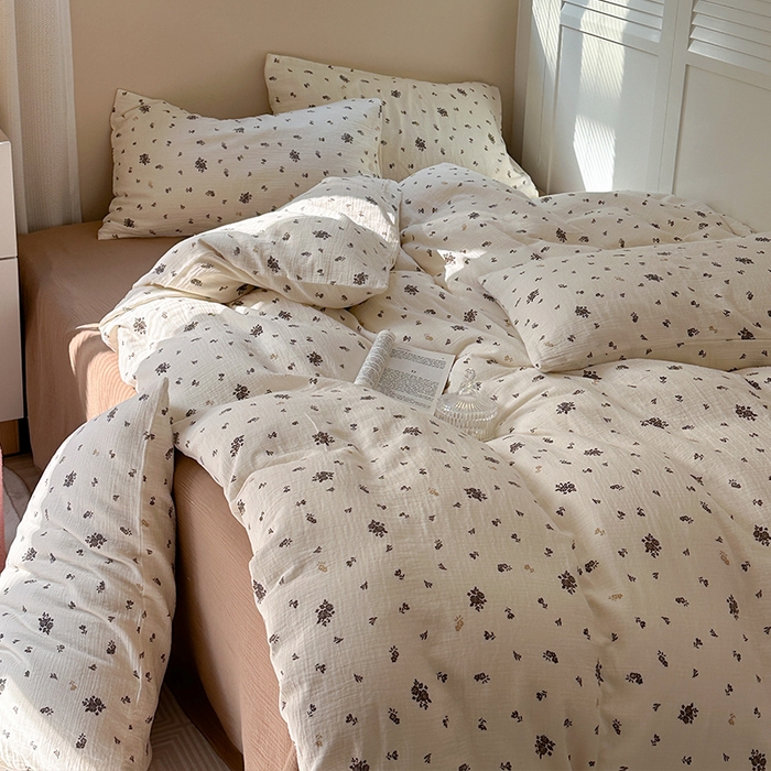 91家纺网 家纺一手货源 找家纺 萝莉家纺 2025新款全棉双层皱皱纱四件套 黑伽伦