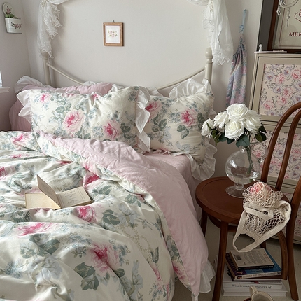 91家纺网 家纺一手货源 找家纺 （总）恋恋三季 2024新款40支全棉花边法式浪漫四件套公主请上床系列