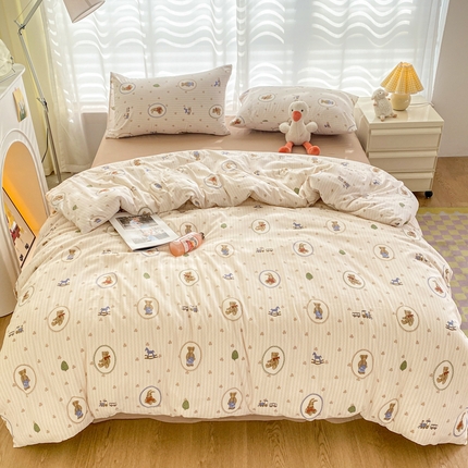 91家纺网 家纺一手货源 找家纺 （总）丫丫家纺 2024新款水洗糯小棉卡通小清新单人双人学生单品四件套