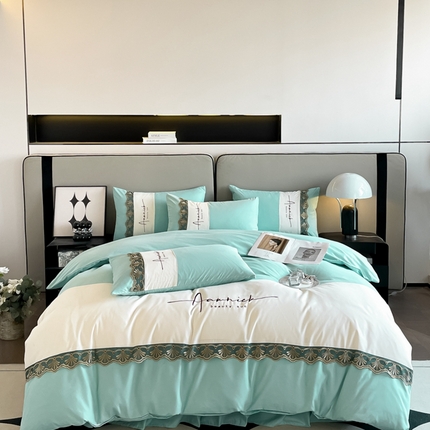 91家纺网 家纺一手货源 找家纺 （总）艺玲家纺 2024新款韩版高端刺绣磨毛法式蕾丝花边款四件套-梦芭莎