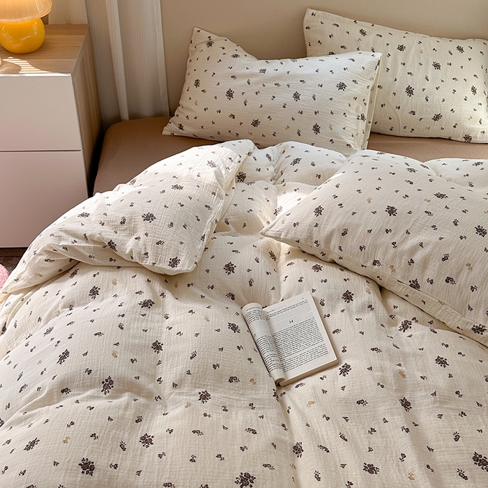 91家纺网 家纺一手货源 找家纺 萝莉家纺 2025新款全棉双层皱皱纱四件套 黑伽伦