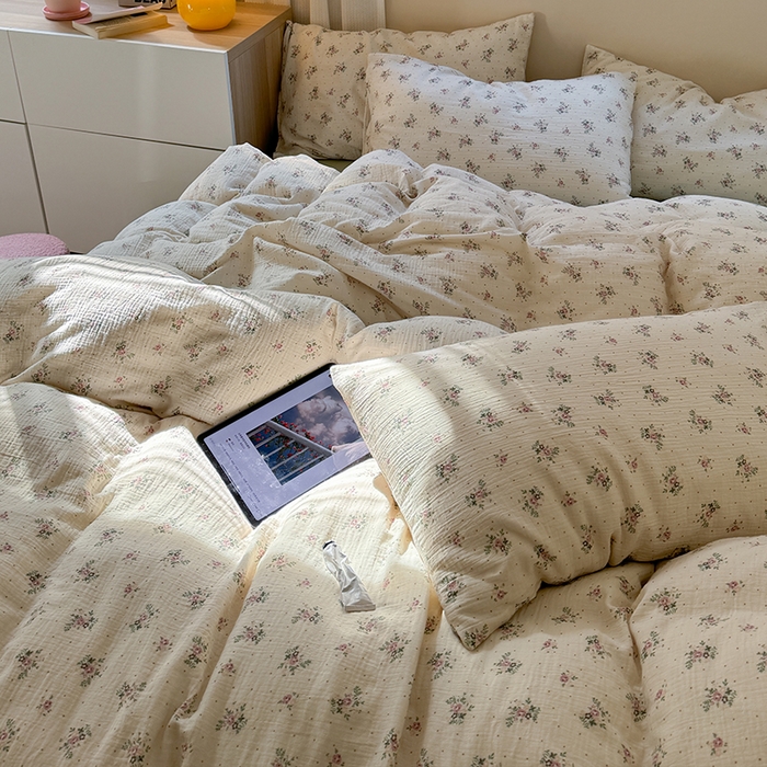 91家纺网 家纺一手货源 找家纺 萝莉家纺 2025新款全棉双层皱皱纱四件套 莉莉莎