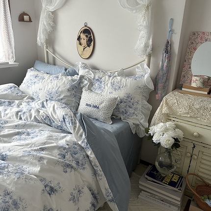 91家纺网 家纺一手货源 找家纺 （总）恋恋三季 2024新款40支全棉花边法式浪漫四件套公主请上床系列