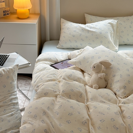 91家纺网 家纺一手货源 找家纺 （总）萝莉家纺 2025新款全棉双层皱皱纱四件套