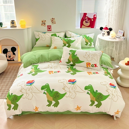 91家纺网 家纺一手货源 找家纺 卡斯诺 2025新款A类迪士尼水洗棉印花四件套（下载包包含买家秀） 玩趣恐龙