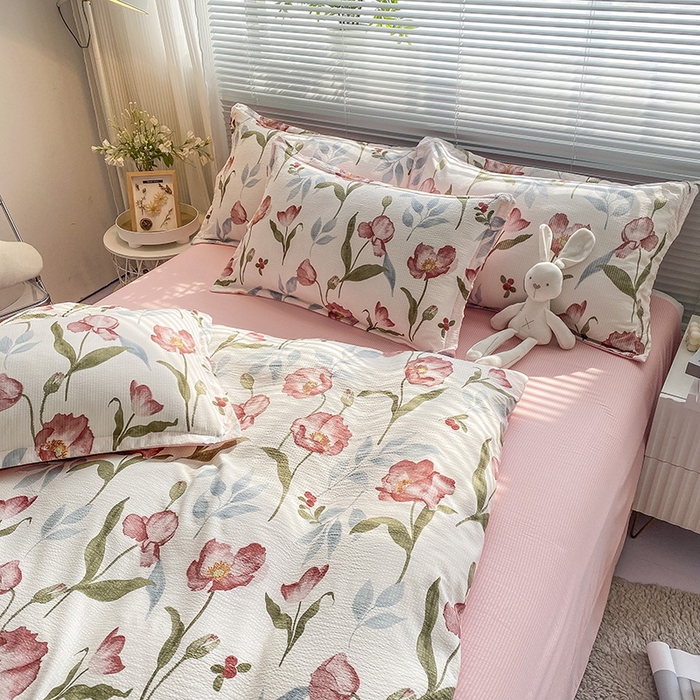 91家纺网 家纺一手货源 找家纺 寐时代 2024新款A类有氧提花水洗泡泡棉四件套 安妮