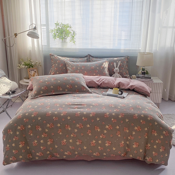 91家纺网 家纺一手货源 找家纺 寐时代 2024新款A类有氧提花水洗泡泡棉四件套 暗香