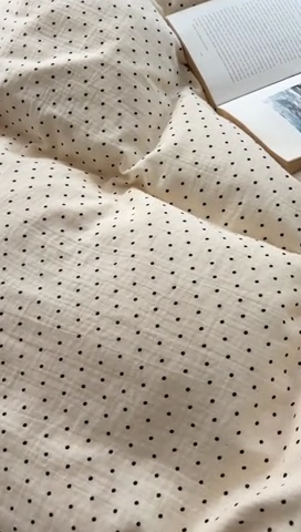 91家纺网 家纺一手货源 找家纺 萝莉家纺 2025新款全棉双层皱皱纱四件套 黑波点