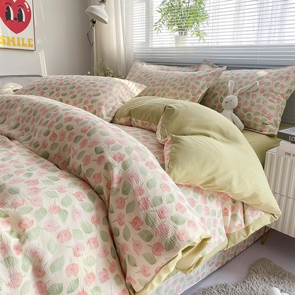 寐时代 2024新款A类有氧提花水洗泡泡棉四件套 春意