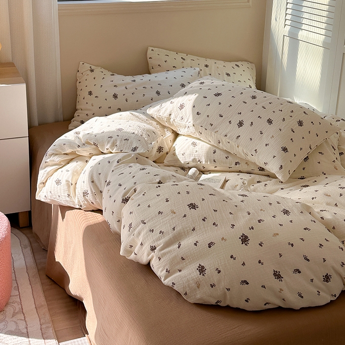 91家纺网 家纺一手货源 找家纺 萝莉家纺 2025新款全棉双层皱皱纱四件套 黑伽伦