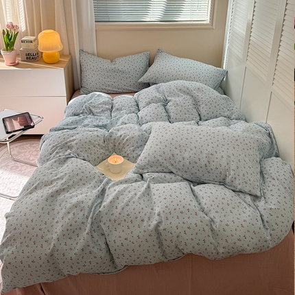 萝莉家纺 2025新款全棉双层皱皱纱四件套 蓝栩