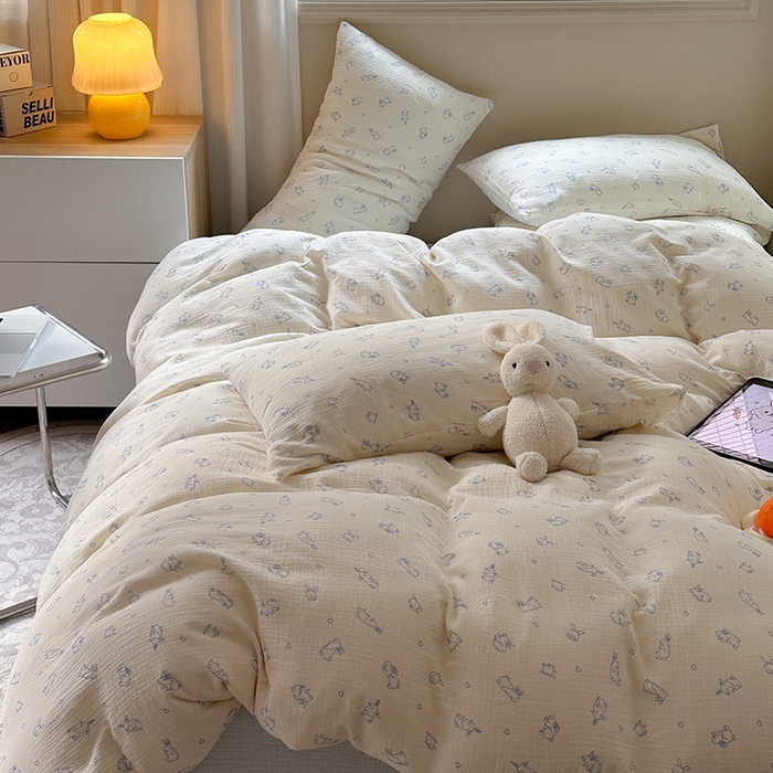 91家纺网 家纺一手货源 找家纺 （总）萝莉家纺 2025新款全棉双层皱皱纱四件套