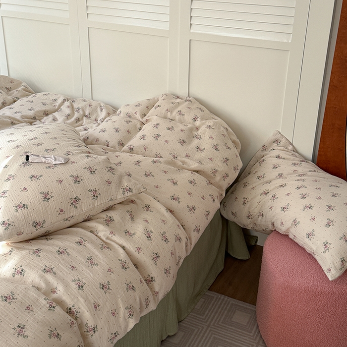 91家纺网 家纺一手货源 找家纺 萝莉家纺 2025新款全棉双层皱皱纱四件套 莉莉莎