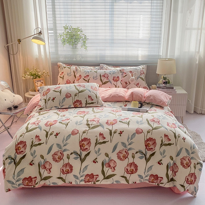 91家纺网 家纺一手货源 找家纺 寐时代 2024新款A类有氧提花水洗泡泡棉四件套 安妮